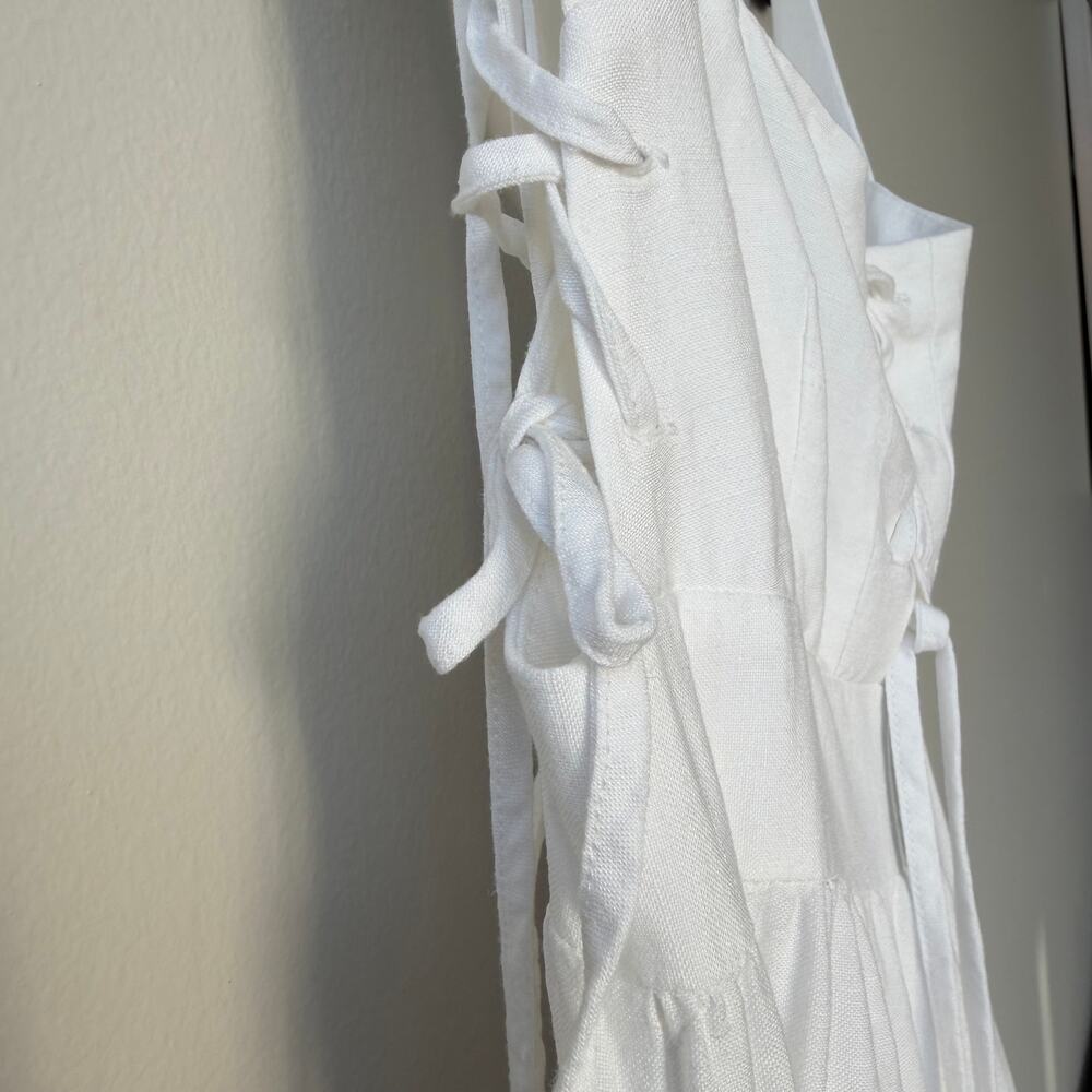 Shona Joy Blanca Linen Lace Up Tiered Maxi Dress White Ivory Small - Picture 8 of 9